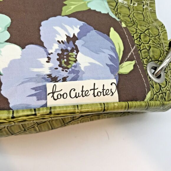 Y2K Too Cute Totes Floral Shoulder Bag Vegan Croc Green Single Top Handle Purse - Picture 7 of 12